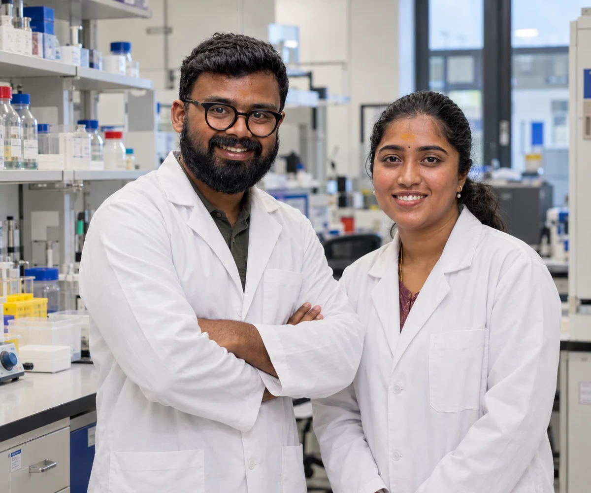 NeoNaar founders Kishore Kumar and Gayathri Menon in the laboratory